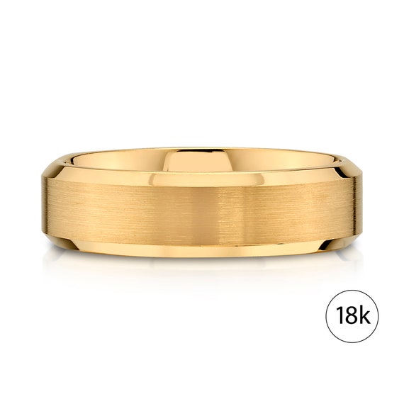 18k Yellow Gold Band (6mm) | BEVELED EDGE | Matte Brushed