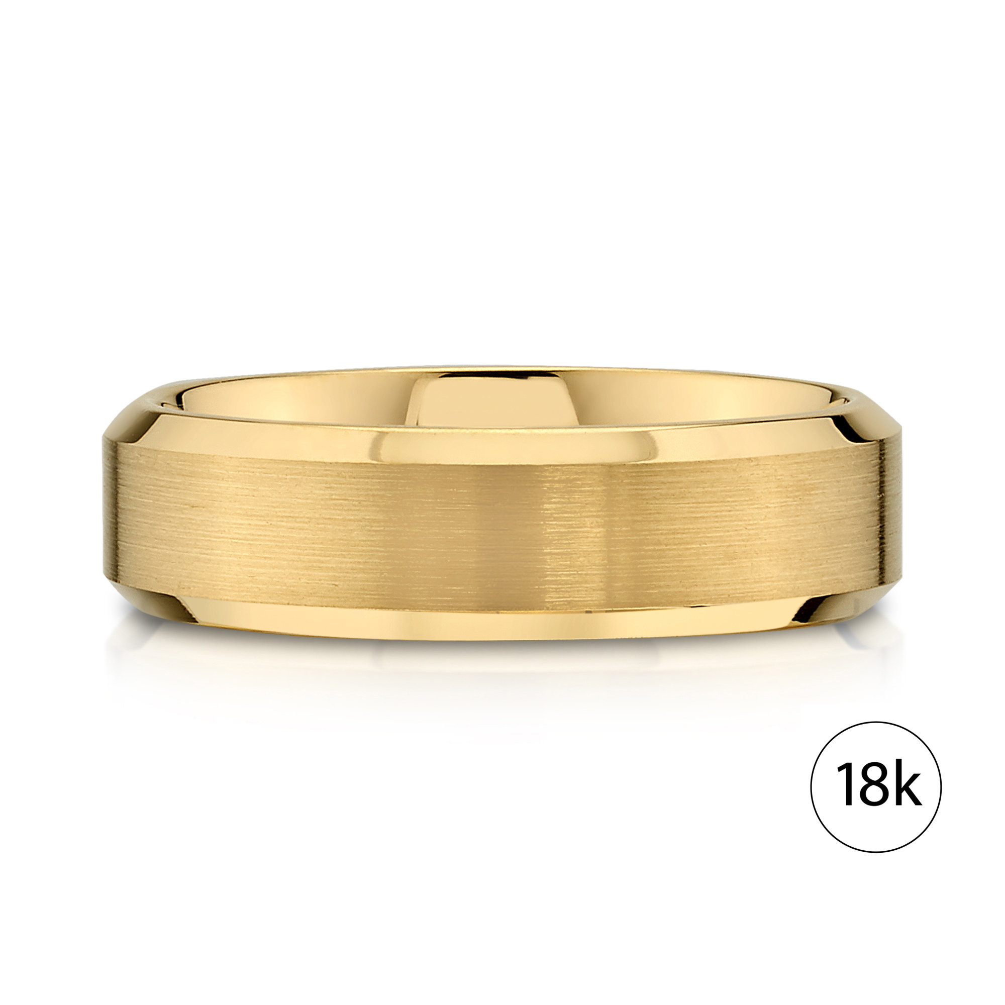 18k Yellow Gold Band (6mm) | BEVELED EDGE | Matte Brushed