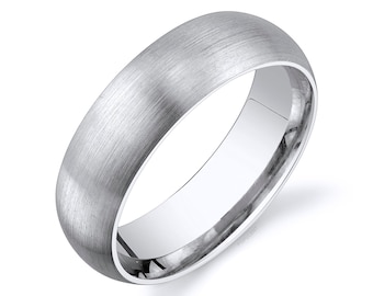 14k White Gold Band (6mm) | CLASSIC DOME | Matte Brushed | Comfort Fit | Men's Women's Wedding Ring