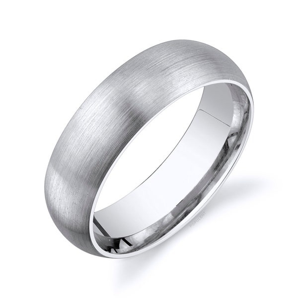 14k White Gold Band (6mm) | CLASSIC DOME | Matte Brushed | Comfort Fit | Men's Women's Wedding Ring
