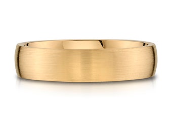 14k Yellow Gold Band (5mm) | LOW DOME | Matte Brushed | Comfort Fit | Men&#39;s Women&#39;s Wedding Ring European