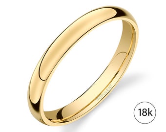 18k Yellow Gold Band (3mm) | CLASSIC DOME | Polished | Comfort Fit | Men&#39;s Women&#39;s Wedding Ring Simple