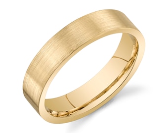 14k Yellow Gold Band (5mm) | FLAT | Matte Brushed | Comfort Fit | Men&#39;s Women&#39;s Wedding Ring Cigar Band