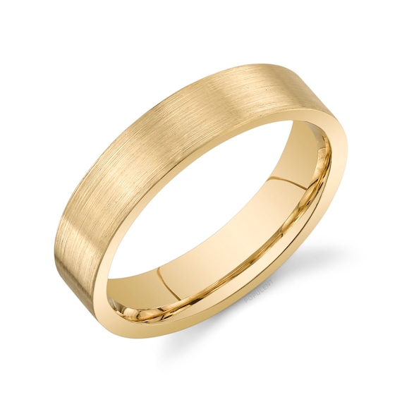 10mm 14K Yellow Gold Men's Wedding Band, Brushed Matte Finish – Point No  Point Studio