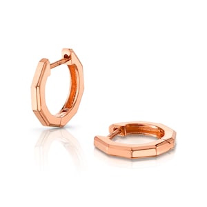 14k Rose Gold Geometric Huggies | Pair of Modern Hoop Earrings