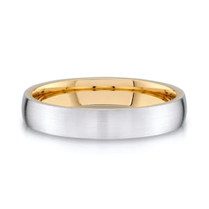 14k 2-Tone White & Yellow Gold Band (4mm) | LOW DOME | Matte Brushed | Comfort Fit | Men&#39;s Women&#39;s Wedding Ring Inside European