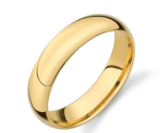 14k Yellow Gold Band (5mm) | PLAIN | Polished Rounded Dome + Comfort Fit | Men's Women's Wedding Ring Simple
