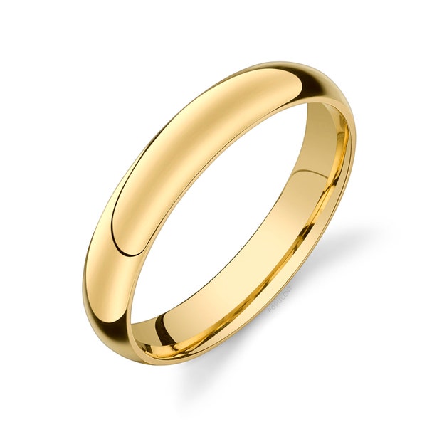 14k Yellow Gold Band (4mm) | CLASSIC DOME | Polished | Comfort Fit | Men's Women's Wedding Ring Simple