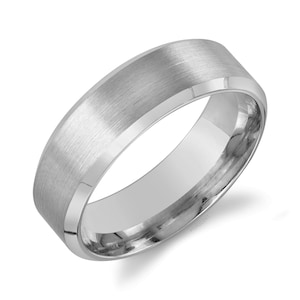 Bracelet Platine 950 (7 mm) | BORD BISEAU | Brossé mat | Coupe confortable | Alliance homme femme simple PT950