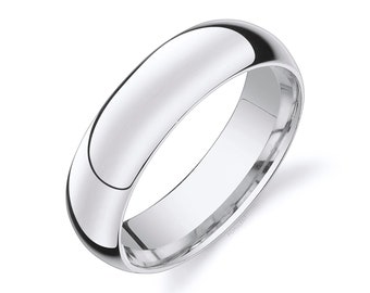 14k White Gold Band (6mm) | CLASSIC DOME | Polished | Comfort Fit | Men's Women's Wedding Ring Simple