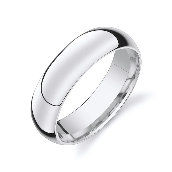 14k White Gold Band (6mm) | CLASSIC DOME | Polished | Comfort Fit | Men's Women's Wedding Ring Simple