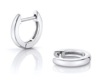 14k White Gold Huggies (MEDIUM/10mm) | Pair | Solid Gold Modern Hoop Earrings
