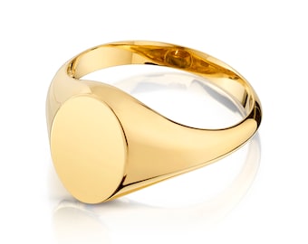 Anillo de sello ovalado de oro amarillo de 14 k / SÓLIDO / Anillo de mujer / Personalizar con grabado de monograma inicial, anillo meñique