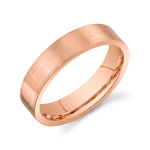 14k Rose Gold Band (5mm) | FLAT | Matte Brushed | Comfort Fit | Men's Women's Wedding Ring Cigar Band