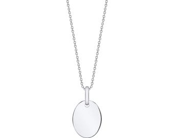 14k Solid White Gold Oval Pendant (15x11mm) | Initial Engraving | Pendant ONLY  Christmas Anniversary Birthday Gift Charm