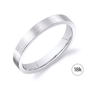 18k White Gold Band (3mm) | FLAT | Matte Brushed | Comfort Fit | Men&#39;s Women&#39;s Wedding Ring Cigar Band Thin