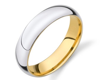 14k 2-Tone White & Yellow Gold Band (5mm) | CLASSIC DOME | Polished | Comfort Fit | Men's Women's Wedding Ring Inside