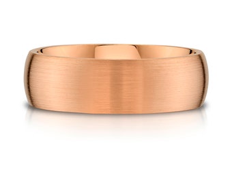 14k Rose Gold Band (7mm) | LOW DOME | Matte Brushed | Comfort Fit | Men's Women's Wedding Ring Pink Simple European
