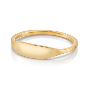 14k Yellow Gold Slim Signet Ring | SOLID | Women&#39;s Ring | Personalize with Initial Monogram Engraving Minimalist Mini Statement Small
