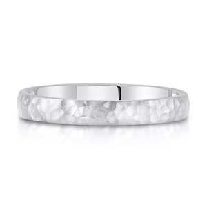 14k White Gold Band (3mm) | DOME HAMMERED | Matte Satin + Comfort Fit | Men&#39;s Women&#39;s Wedding Ring Cigar Band