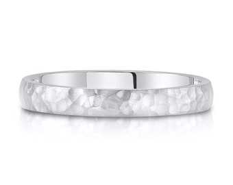 14k White Gold Band (3mm) | DOME HAMMERED | Matte Satin + Comfort Fit | Men's Women's Wedding Ring Cigar Band