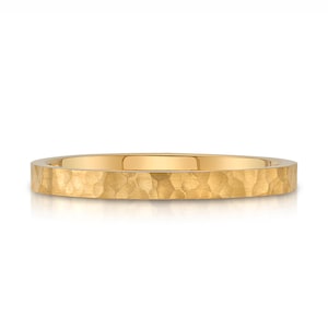 14k Yellow Gold Band (2mm) | FLAT HAMMERED | Matte Satin + Comfort Fit | Men&#39;s Women&#39;s Wedding Ring Cigar Band