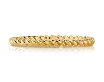 14k Yellow Gold Rope Ring (2mm) | SOLID | Women's Stacking Band Twist