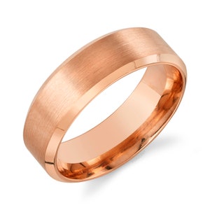 14k Rose Gold Band (7mm) | BEVELED EDGE | Matte Brushed | Comfort Fit | Men's Women's Wedding Ring