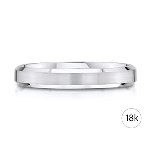 18k White Gold Band (3mm) | BEVELED EDGE | Matte Brushed | Comfort Fit | Men's Women's Wedding Ring Thin