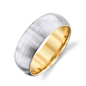 14k 2-Tone White & Yellow Gold Band (7mm) | CLASSIC DOME | Matte Brushed | Comfort Fit | Men&#39;s Women&#39;s Wedding Ring Inside