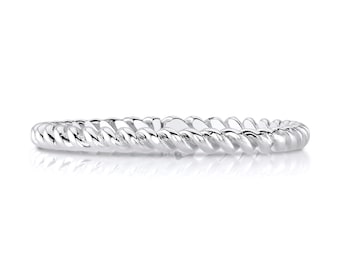 14k White Gold Rope Ring (2mm) | SOLID | Women's Stacking Band Twist