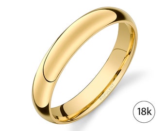 18k Yellow Gold Band (4mm) | CLASSIC DOME | Polished | Comfort Fit | Men's Women's Wedding Ring Simple