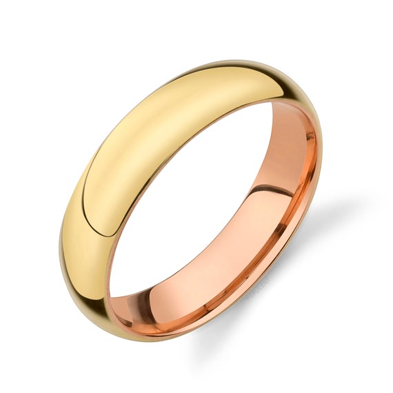 18k Yellow Gold Band 5mm / Classic Dome / Polished / Comfort Fit / Men's  Women's Wedding Band / Simple Plain Wedding Ring 