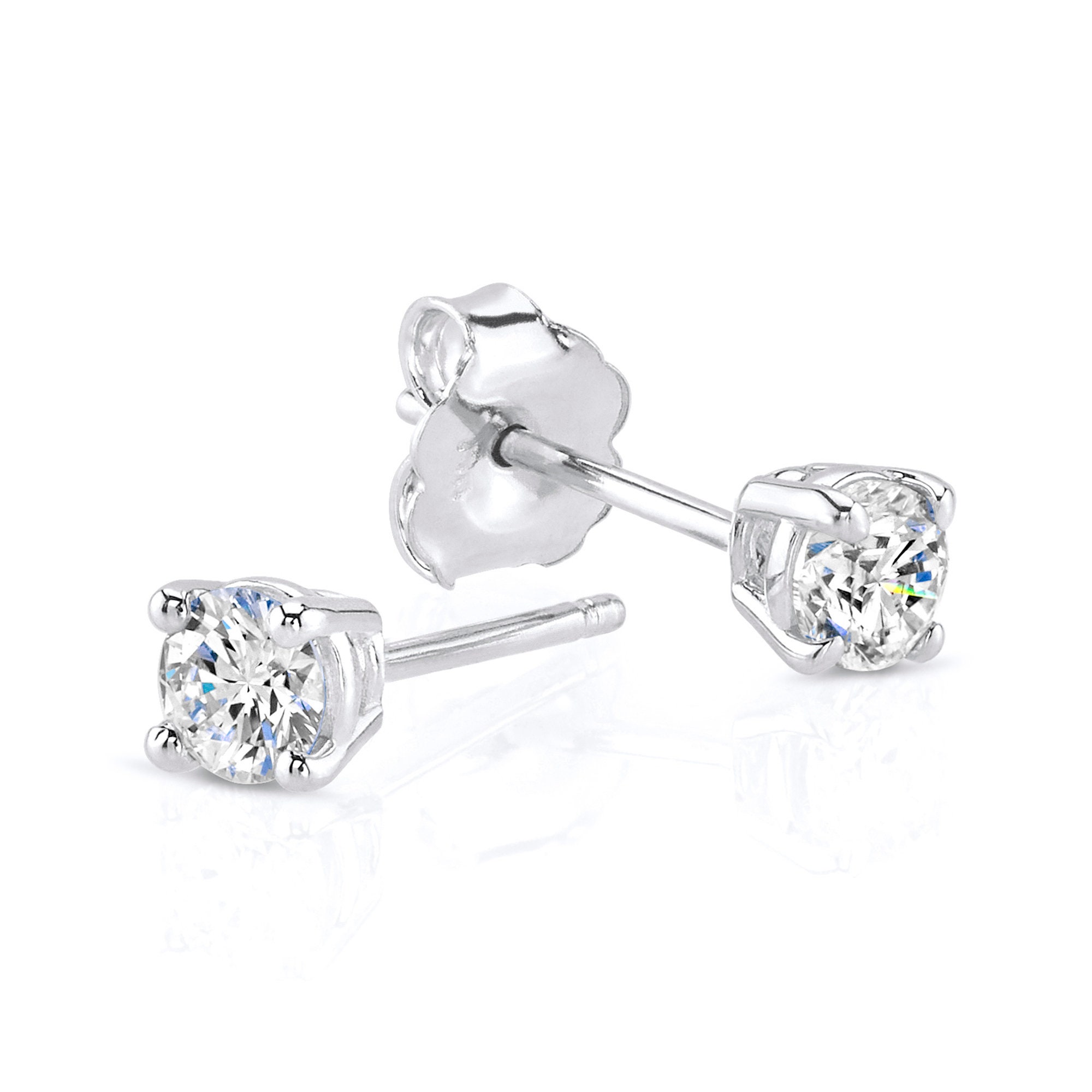Round Brilliant Diamond Studs 1/5, 1/4, 1/3, 1/2 carat | CLASSIC | 14k White Gold | Men's Women's Earrings Small Lab 0.20 0.25 0.33 0.50 ct