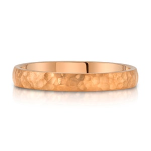14k Rose Gold Band (3mm) | DOME HAMMERED | Matte Satin + Comfort Fit | Men&#39;s Women&#39;s Wedding Ring Cigar Band
