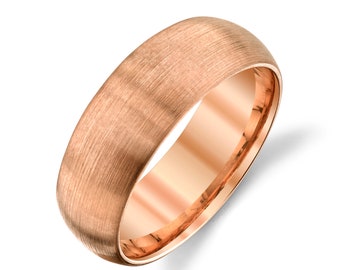 14k Rose Gold Band (8mm) | CLASSIC DOME | Matte Brushed | Comfort Fit | Men's Women's Wedding Ring Pink Simple