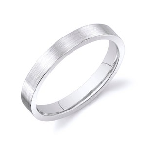 14k White Gold Band (3mm) | FLAT | Matte Brushed | Comfort Fit | Men&#39;s Women&#39;s Wedding Ring Cigar Band Thin