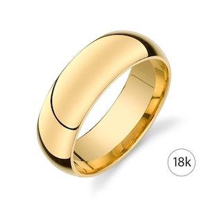 18k Yellow Gold Band (8mm) | CLASSIC DOME | Polished | Comfort Fit | Men&#39;s Women&#39;s Wedding Ring Simple