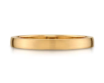 14k Yellow Gold Band (2.5mm THIN) | LOW DOME | Matte Brushed | Comfort Fit | Men's Women's Wedding Ring Simple Thin European