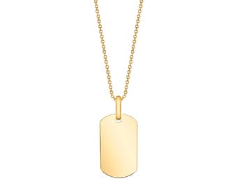 14k Solid Yellow Gold Dog Tag (20x12mm) | Initial Engraving | Pendant ONLY Charm Military ID Christmas Anniversary Birthday Gift Small