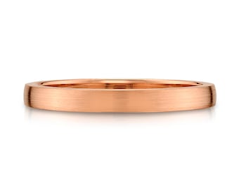 14k Rose Gold Band (2.5mm THIN) | LOW DOME | Matte Brushed | Comfort Fit | Men's Women's Wedding Ring Pink Simple Thin European