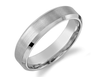 Platinum 950 Band (5mm) | BEVELED EDGE | Matte Brushed | Comfort Fit | Men's Women's Wedding Ring Simple PT950