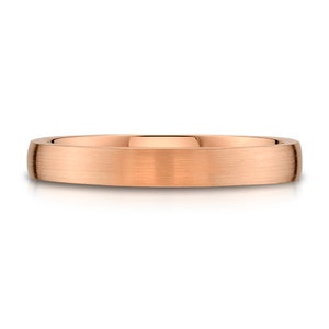 14k Rose Gold Band (3mm) | LOW DOME | Matte Brushed | Comfort Fit | Men&#39;s Women&#39;s Wedding Ring Pink Simple European