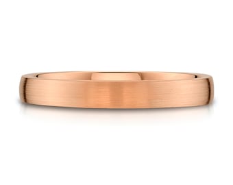 14k Rose Gold Band (3mm) | LOW DOME | Matte Brushed | Comfort Fit | Men's Women's Wedding Ring Pink Simple European