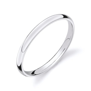 14k White Gold Band (2mm THIN) | CLASSIC DOME | Polished | Comfort Fit | Men's Women's Wedding Ring Simple Thin