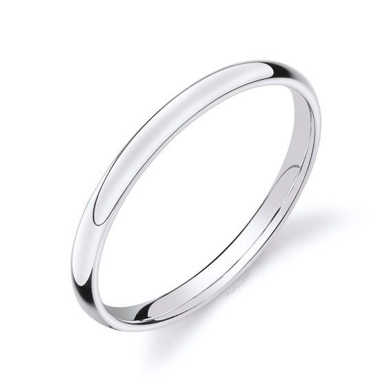 14k White Gold Band (2mm THIN) | CLASSIC DOME | Polished | Comfort Fit |  Men's Women's Wedding Ring Simple Thin