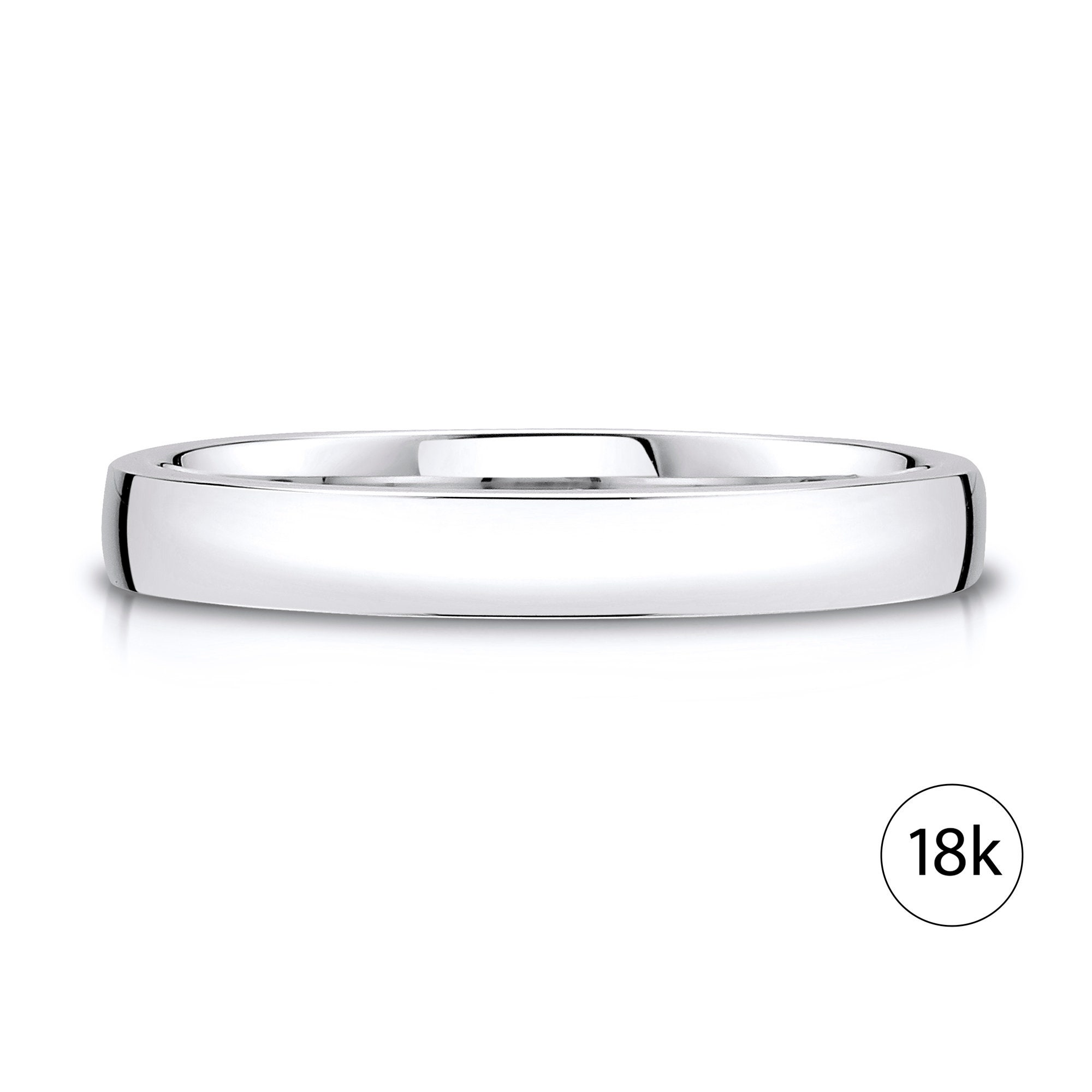 18k White Gold Band (3mm) | LOW DOME | Polished | Comfort Fit 