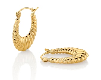 14k Yellow Gold Croissant Hoops (Small) | Thick Hoop Earrings