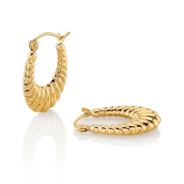 14k Yellow Gold Croissant Hoops (Small) | Thick Hoop Earrings