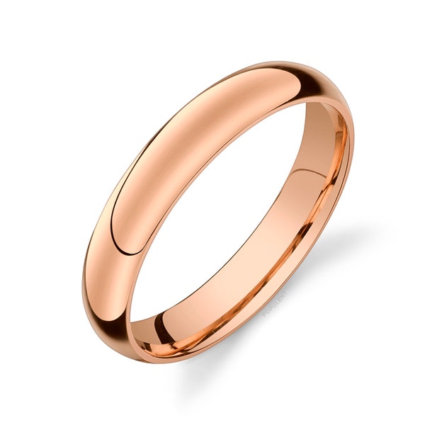 14k Rose Gold Band (4mm) | CLASSIC DOME | Polished | Comfort Fit | Men's Women's Wedding Ring Pink Simple